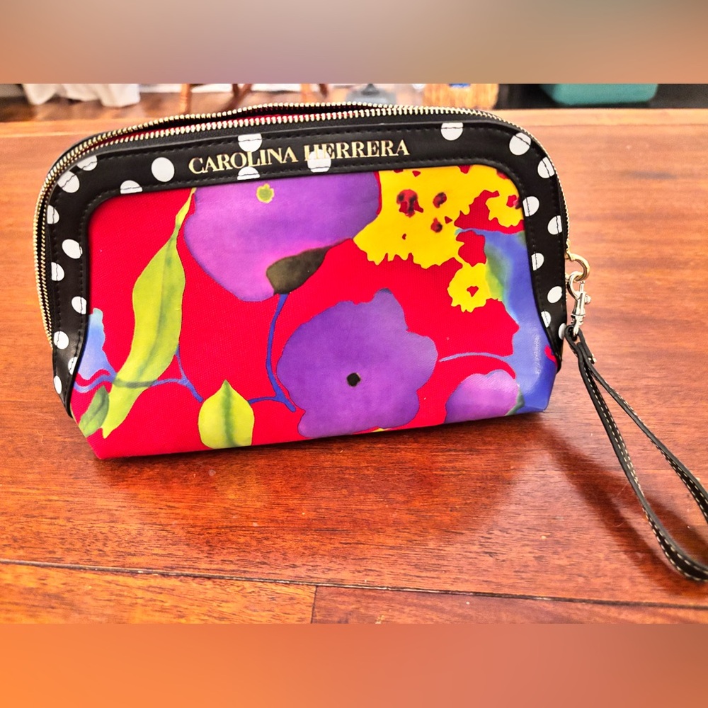 Carolina Herrera floral full zip clutch
